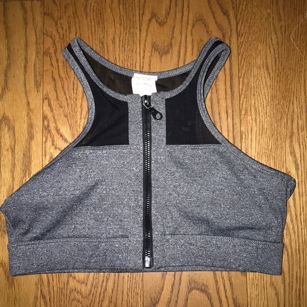 C&C California Women's Gray Black Zip‎ Front Mesh Sports Bra Size Small